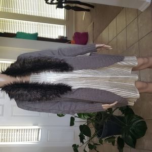St. Bernard faux fur collar long sweater open front thick knit